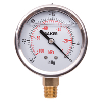 Pressure Gauges, 2-1/2" , 30" Hg-0" Vac., Bottom Mount, Liquid Filled Analogue IA292 | M & M Nord Ouest Inc