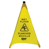 C&ocirc;ne de s&eacute;curit&eacute; &agrave; d&eacute;ploiement pour plancher mouill&eacute;, Bilingue avec pictogramme M & M Nord Ouest Inc