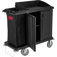 Chariot compact pour l'entretien ménager de bureau avec portes, 49" x 22" x 50", Plastique, Noir JO353 | M & M Nord Ouest Inc