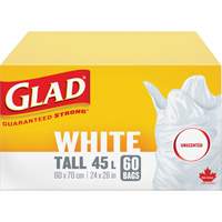 Tall 45L Unscented Garbage Bags, Regular, 24" W x 28" L, White M & M Nord Ouest Inc
