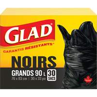 90L Garbage Bags, Regular, 30" W x 33" L, Black, Open Top JP300 | M & M Nord Ouest Inc