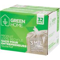 Sacs &agrave; ordures Green Home, Fort, 33" la x 48" lo, 3 mils, Transparent, Capacit&eacute; 159 L (42 gal.) M & M Nord Ouest Inc