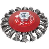Brosse conique &agrave; fils nou&eacute;s torsad&eacute;s, Dia. 6", Fils 0,02", Arbre 5/8"-11, Acier M & M Nord Ouest Inc