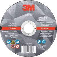 Silver Cut-Off Wheel, 5" x 0.045", 7/8" Arbor, Type 1, Ceramic, 12250 RPM M & M Nord Ouest Inc
