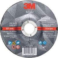 Silver Cut-Off Wheel, 5" x 0.045", 7/8" Arbor, Type 27, Ceramic, 12250 RPM M & M Nord Ouest Inc