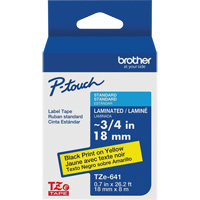 Cartouche de ruban pour syst&egrave;me d'&eacute;tiquetage P-touch, 18 mm x 8 m, Noir sur jaune M & M Nord Ouest Inc