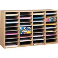 Adjustable Compartment Literature Organizer, Stationary, 36 Slots, Wood, 39-1/4" W x 11-3/4" D x 24" H M & M Nord Ouest Inc