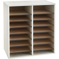 Adjustable Compartment Literature Organizer, Stationary, 16 Slots, Wood, 19-1/2" W x 11-3/4" D x 21" H M & M Nord Ouest Inc