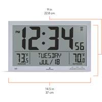 Horloge à réglage automatique à calendrier complet avec de très grands caractères, Numérique, À piles, Argent OR499 | M & M Nord Ouest Inc
