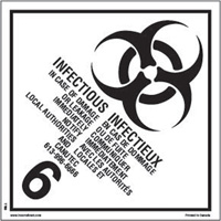 TDG Shipping Labels, Class 6.2, Infectious Substances, Vinyl M & M Nord Ouest Inc