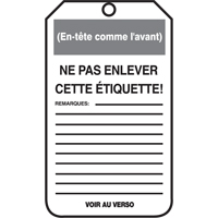 &eacute;tiquettes de verrouillage, Papier cartonn&eacute;, 3-1/8" la x 5-7/8" h, Français M & M Nord Ouest Inc