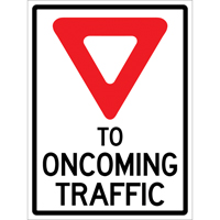Enseigne enroulable de circulation  Yield to Oncoming Traffic , 36" x 48", Vinyle, Anglais avec pictogramme M & M Nord Ouest Inc