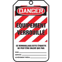 &eacute;tiquettes de verrouillage, Papier cartonn&eacute;, 3-3/8" la x 5-7/8" h, Français M & M Nord Ouest Inc