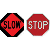 Panneau de signalisation &agrave; deux c&ocirc;t&eacute;s  Stop/Slow , 18" x 18", Plastique, Anglais avec pictogramme M & M Nord Ouest Inc
