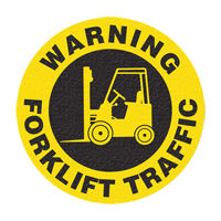 Panneau de signalisation au sol  Warning Forklift Traffic , Adh&eacute;sif, Anglais avec pictogramme M & M Nord Ouest Inc