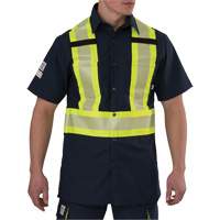 Chemise à manches courtes haute visibilité résistant à la déchirure, Polyester, Petit, Bleu marine SGN915 | M & M Nord Ouest Inc