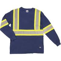 T-shirt de sécurité à manches longues, Coton, T-petit, Bleu marine SHJ014 | M & M Nord Ouest Inc