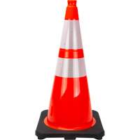 C&ocirc;ne de signalisation de premi&egrave;re qualit&eacute;, 28", Orange, Bande(s) r&eacute;fl&eacute;chissante(s) 4" & 6" M & M Nord Ouest Inc