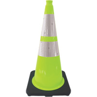 C&ocirc;ne de signalisation de premi&egrave;re qualit&eacute;, 28", Vert lime, Bande(s) r&eacute;fl&eacute;chissante(s) 4" & 6" M & M Nord Ouest Inc