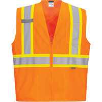 Contrast-Striped Safety Vest, High Visibility Orange, Small, Polyester M & M Nord Ouest Inc