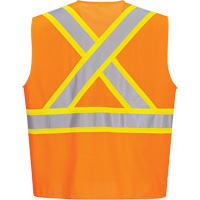 Contrast-Striped Safety Vest, High Visibility Orange, Small, Polyester M & M Nord Ouest Inc