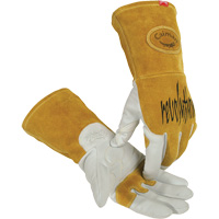 Gants de soudeur TIG/MIG de premi&egrave;re qualit&eacute; avec dos en cuir de vache refendue isol&eacute;es et ignifug&eacute;s Caiman, Cuir fleur de ch&egrave;vre, Taille Petit M & M Nord Ouest Inc