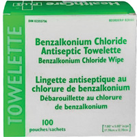 Serviette au chlorure de benzalkonium BZK, Serviette, Antiseptique M & M Nord Ouest Inc