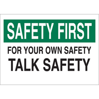 Enseigne  Talk Safety , 10" x 14", Aluminium, Anglais M & M Nord Ouest Inc