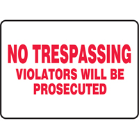Enseigne  No Trespassing , 7" x 10", Vinyle, Anglais M & M Nord Ouest Inc