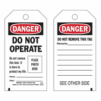 Self-Laminating "Do Not Operate" Tags, Polyester, 3" W x 5-3/4" H, English M & M Nord Ouest Inc