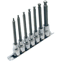 LHSW-3807 SAE 4" Long Ball Nose Socket Set, Hex Ball, 3/8" Drive, 7 Pcs M & M Nord Ouest Inc
