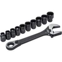 11-Piece Pass-Thru X6 Adjustable Wrench & Spline Socket Set, 13" L, 2-27/50" Max Width, Black Phosphate M & M Nord Ouest Inc
