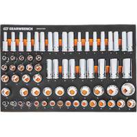 Jeu d'outils m&eacute;triques pour m&eacute;canicien MEGAMOD dans des plateaux en mousse modulaire avec armoire roulante &agrave; outils, 358 morcea M & M Nord Ouest Inc