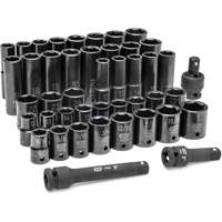 6 Point SAE/Metric Socket Set, 44 Pcs, Impact, 1/2" Drive Size, Deep M & M Nord Ouest Inc