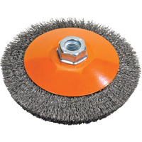 Brosse soucoupe &agrave; fils nou&eacute;s torsad&eacute;s, Dia. 5", Fils 0,02", Arbre 5/8"-11, Acier M & M Nord Ouest Inc