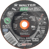 FLEXCUT MILL SCALE Grinding Wheel, 4-1/2", 36 Grit, Aluminum Oxide, 5/8"-11, 13300 RPM, Type 29 M & M Nord Ouest Inc