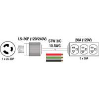 Rallonge pour g&eacute;n&eacute;ratrice avec triple fiche, STW, AWG 10, 3 prise(s), 25' M & M Nord Ouest Inc