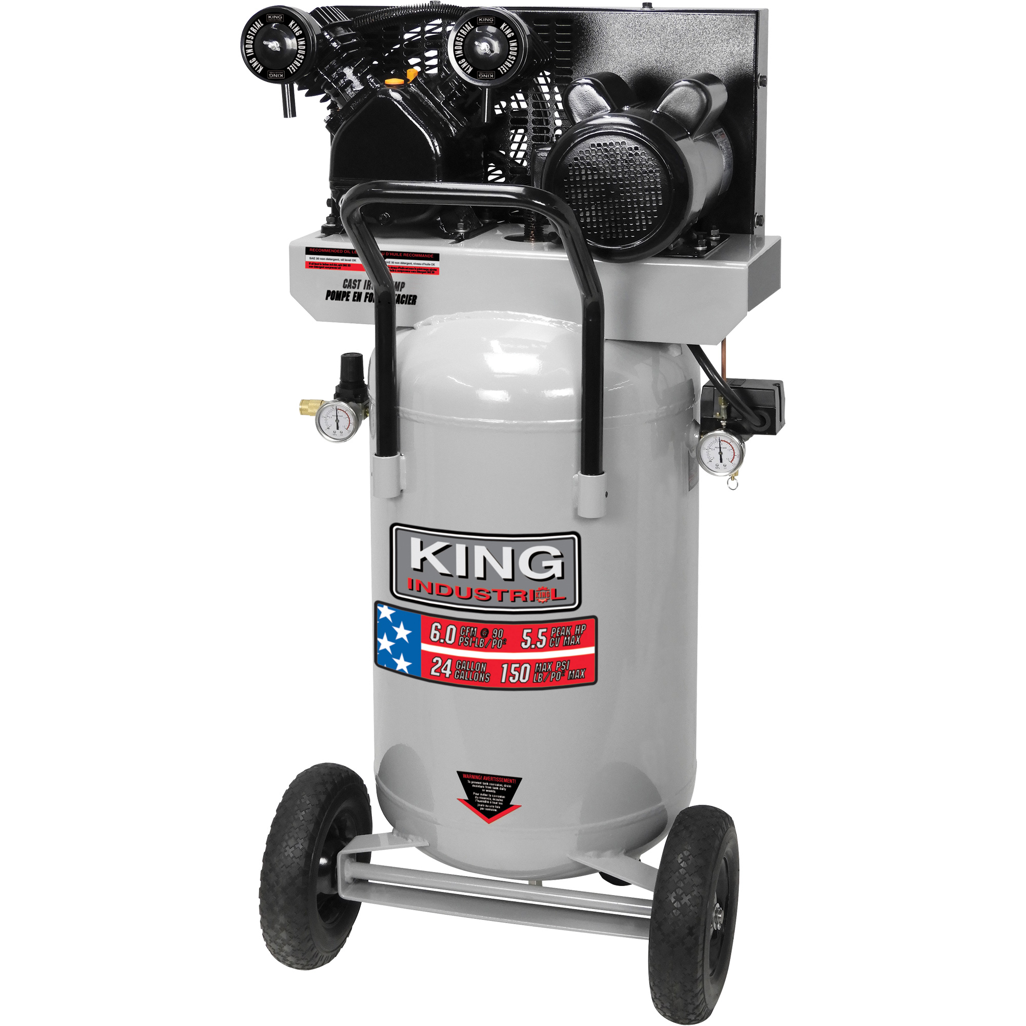 King Canada Compresseur à air, électrique, 24 gal. (29 gal. US), 150
